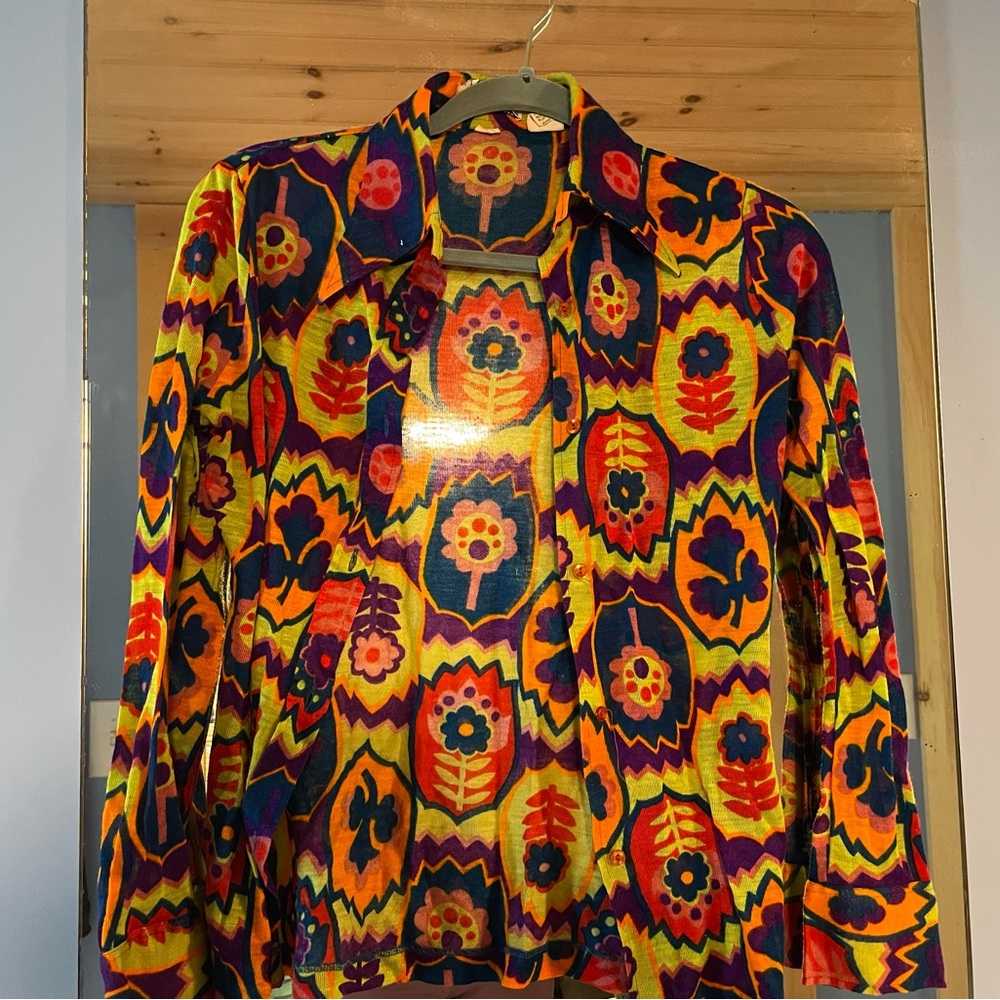 Vibrant Orange and Yellow shirt with Psychedelic Flair